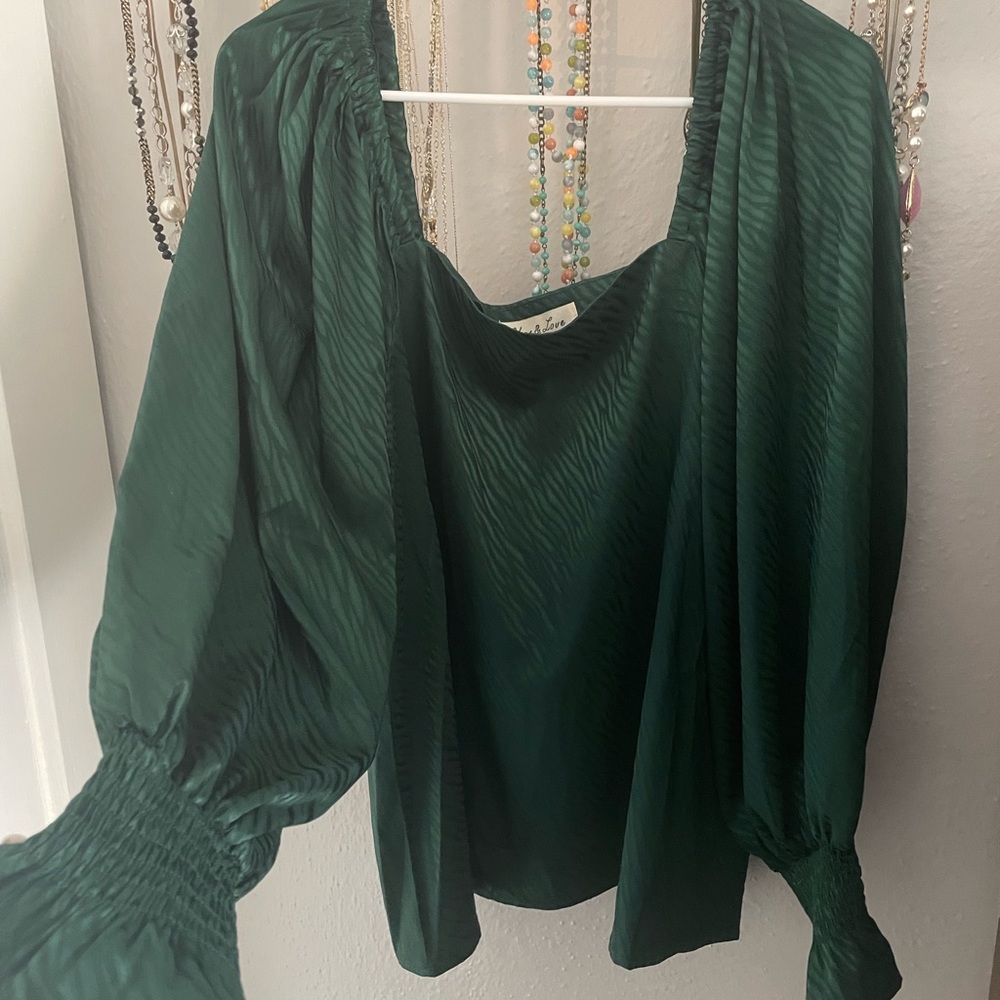 Green Forest Green Satin Blouse